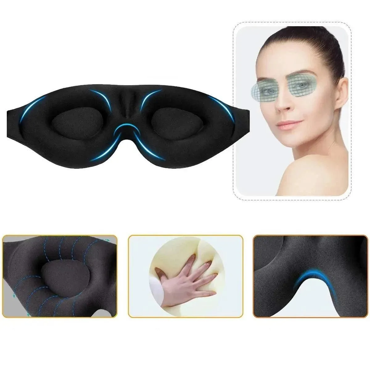Sleeping Mask, 3D Contoured, Adjustable Strap, Soft Fabric, Blocks Light, Available in Black, Purple, Pink. Perfect for Restful Sleep.