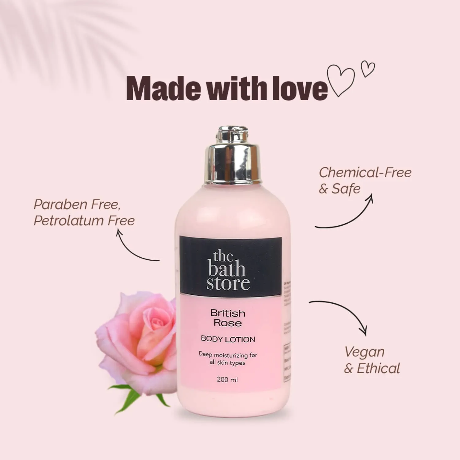 The Bath Store British Rose Body Lotion - Nourishing | Moisture-Locking | Anti-Aging | Women and Men - 200ml (Pack of 10)