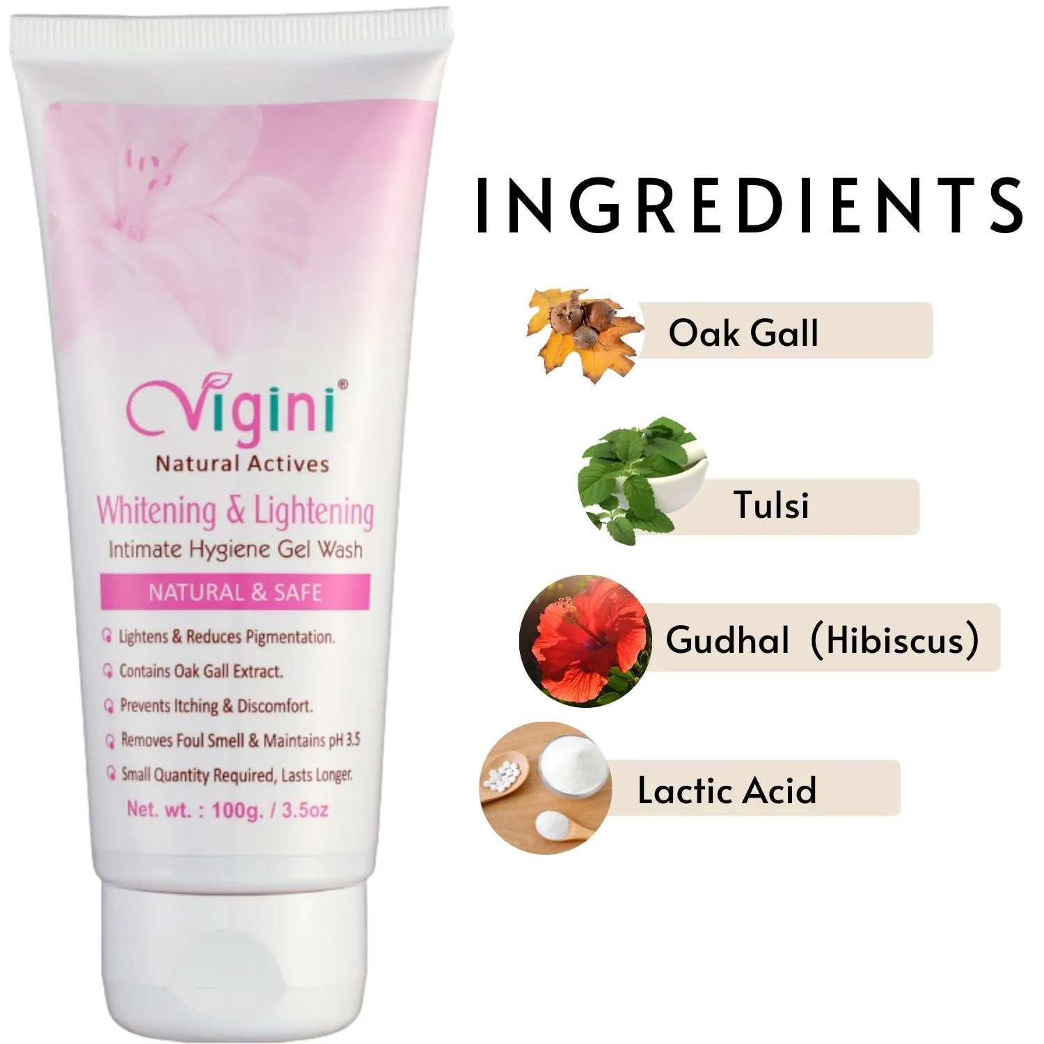 Vigini 100% Natural Actives Whitening & Lightening Intimate Feminine Hygiene Gel Wash 100ml