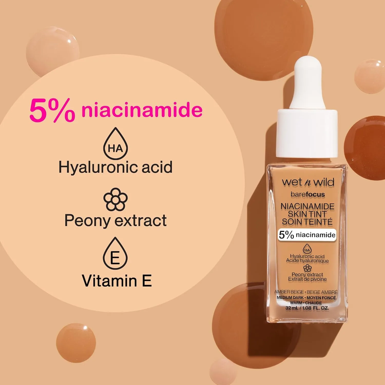 wet n wild Bare Focus Skin Tint, 5% Niacinamide Enriched, Buildable Sheer Lightweight Coverage, Natural Radiant Finish, Hyaluronic & Vitamin Hydration Boost, Cruelty-Free & Vegan - Buff