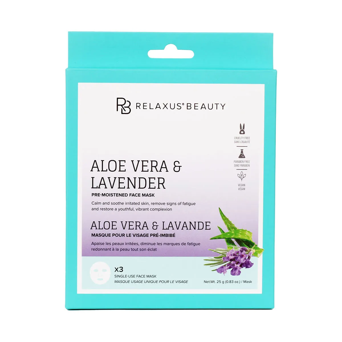 Wholesale Aloe & Lavender Face Masks (3-Pack) - Displayer of 12