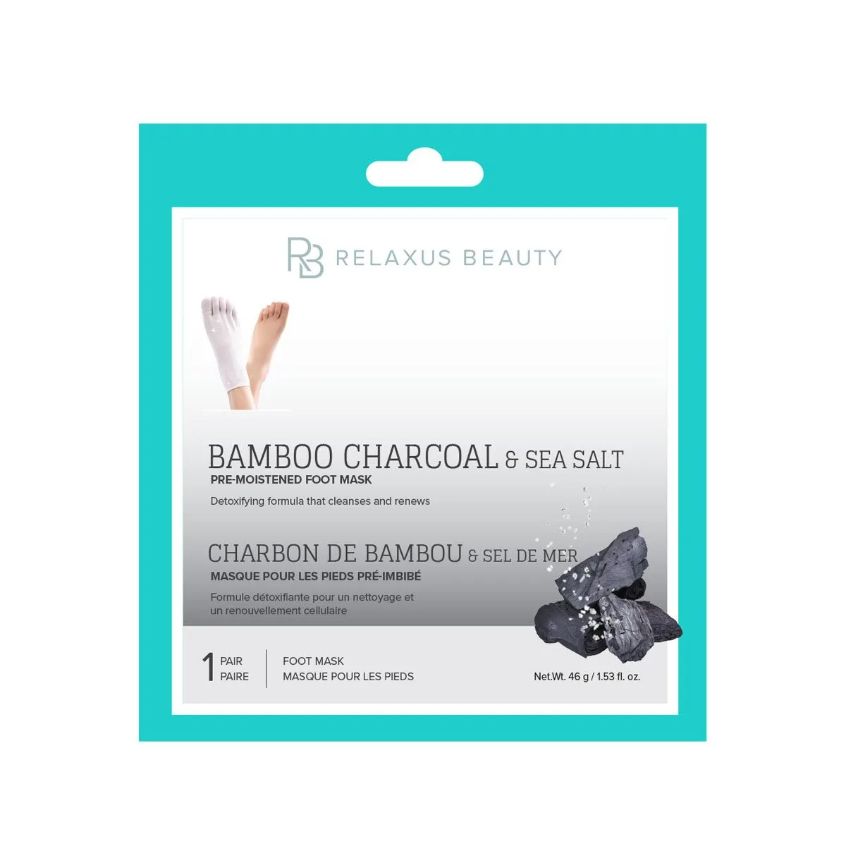 Wholesale Bamboo Charcoal, Sea Salt Foot Mask - Displayer of 12
