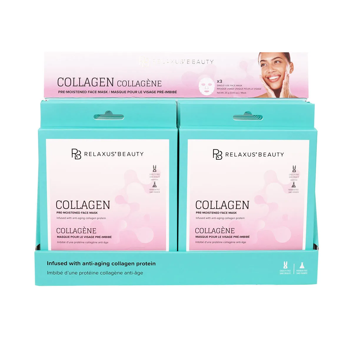 Wholesale Collagen Face Masks (3-Pack) - Displayer of 12