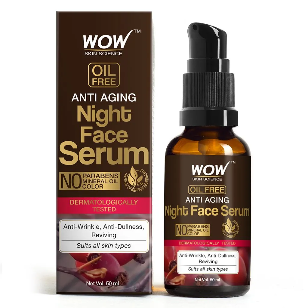 WOW Skin Science Anti Aging Night Face Serum - OIL FREE - Anti Wrinkle, Anti Dullness, Reviving - No Parabens, Silicones & Color - 50 ml